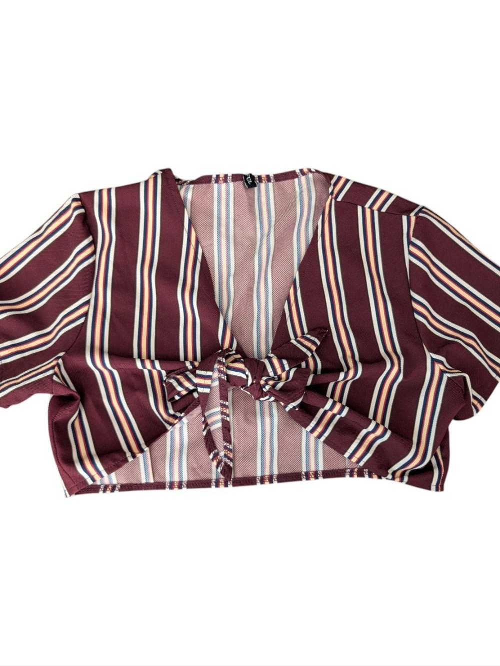 Zaful Burgundy Striped Tie-Front Crop Top